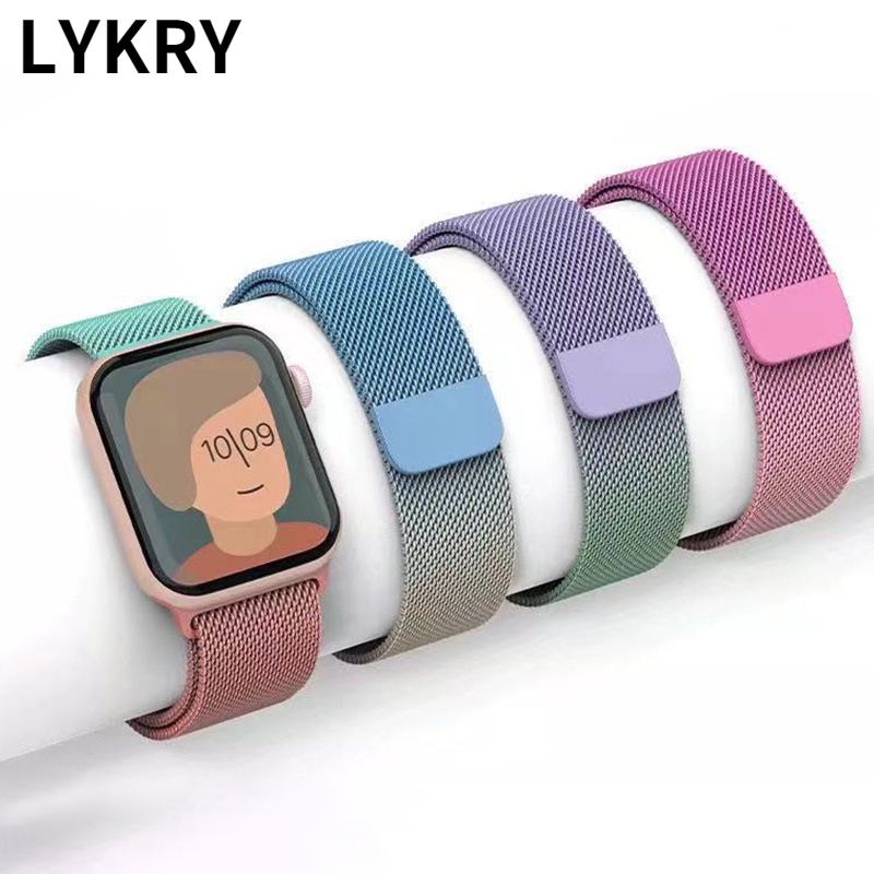 Dây đeo đồng hồ thông minh LYKRY kim loại màu sắc gradient cho Apple iWatch 7/ 6/ 5/ 4/ 3/ 2/ 1/ SE 38/ 40mm 42/ 44mm