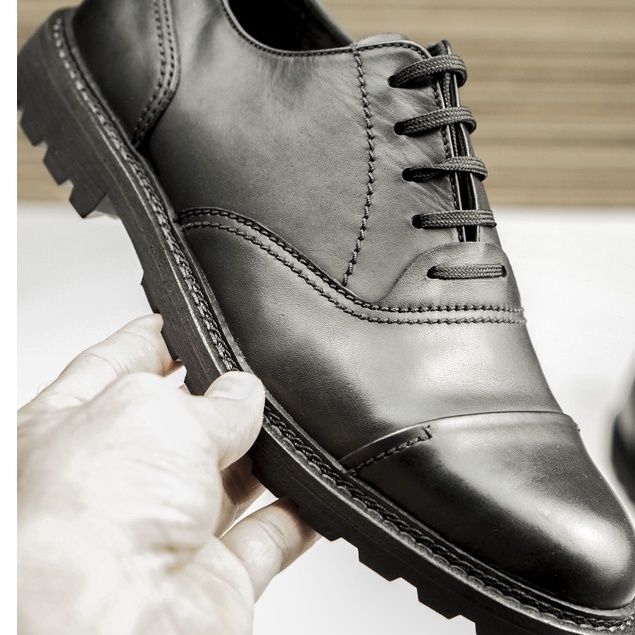 Giày nam da bò cổ thấp công sở có 2 màu nâu và đen đánh màu thủ công patian bảo hành 12 tháng