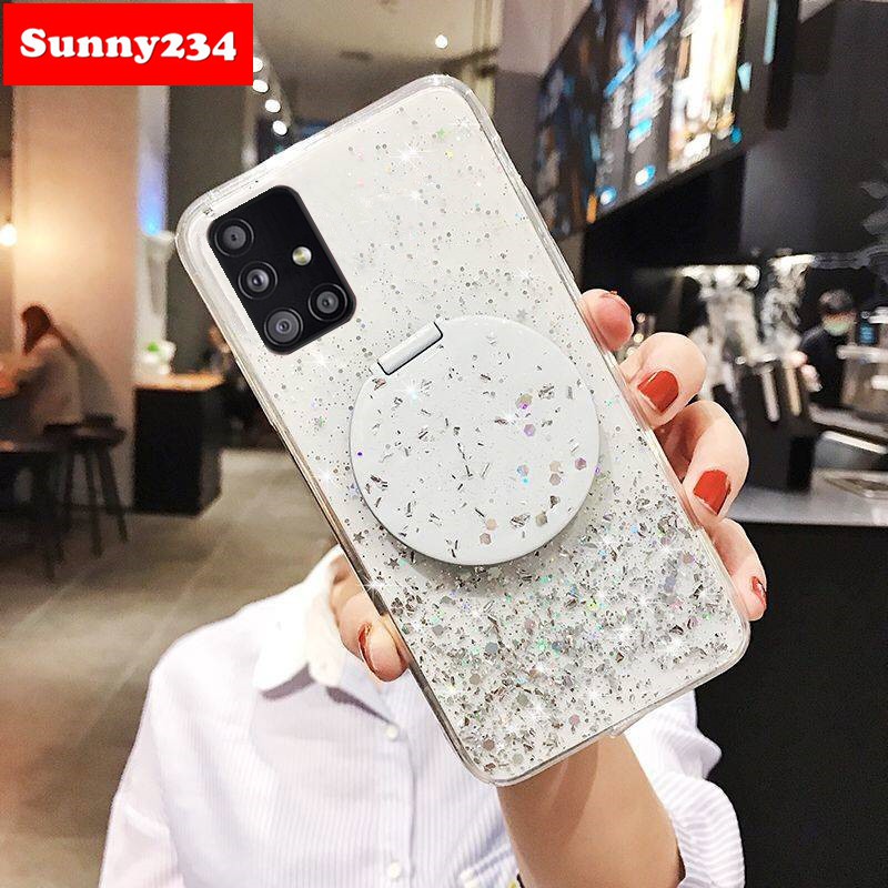 Ốp điện thoại mềm kim tuyến ngôi sao có gương cho Samsung A31 A21S A11 M21 M31 M30S A51 A71 A50 A50S A20 A30 A10S A20S A30S J7 Prime