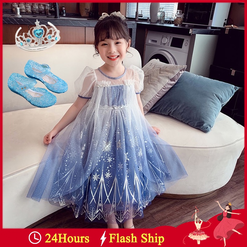 DISNEY Đầm Hóa Trang Công Chúa Elsa Trong Phim Frozen 2 Đính Kim Sa Đáng Yêu Cho Bé Gái Dịp Halloween