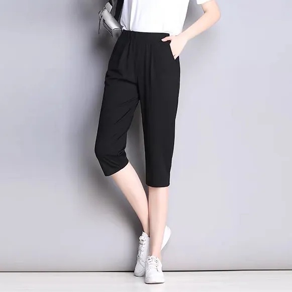 Quần Harem Ống Rộng Lưng Thun Màu Đen In Chữ Đơn Giản Thời Trang Cho Nữ 40-77KG C8432