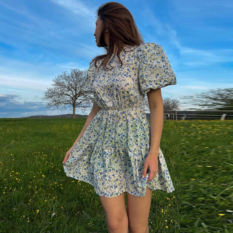 Đầm Hoa Hở Lưng Thiết Kế Xếp Ly Cột Dây Thời Trang Pháp Xinh Xắn Cho Nữ