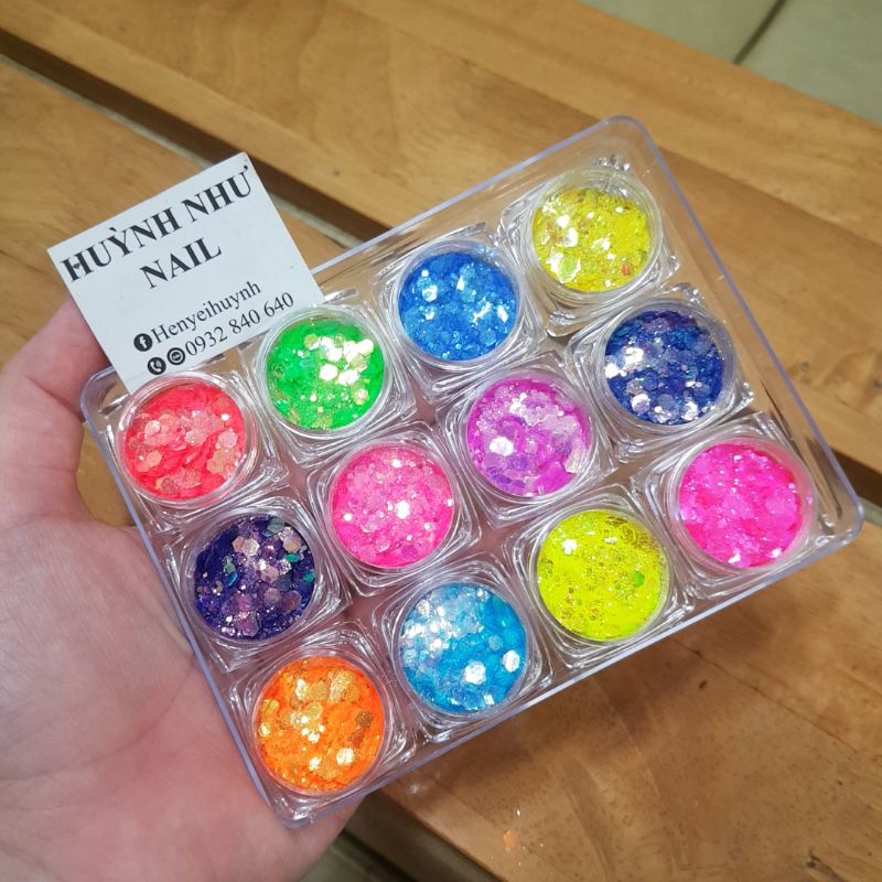 SET 12 MÀU KIM TUYẾN VẢY CÁ CAO CẤP TONE MÀU NEON