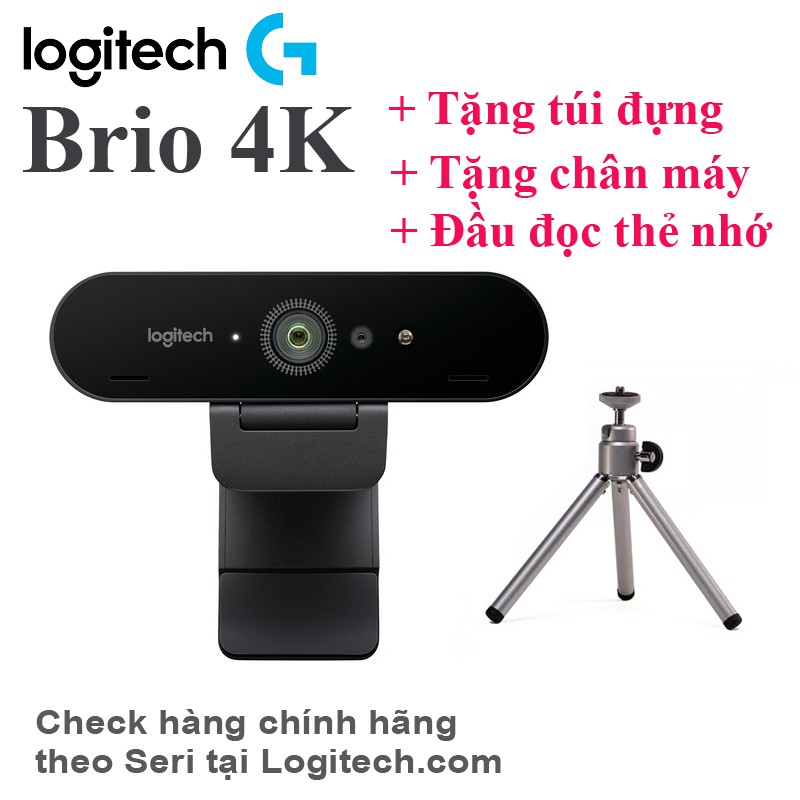 Webcam Logitech BRIO - 4K Ultra HD chính hãng, tặng túi đựng, chân...check bảo hành theo seri trên website Logitech