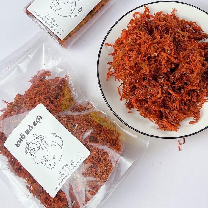Khô bò sợi xé cay Hồng Ngự 500g làm bánh tráng, ăn vặt cay ngon nhức nách