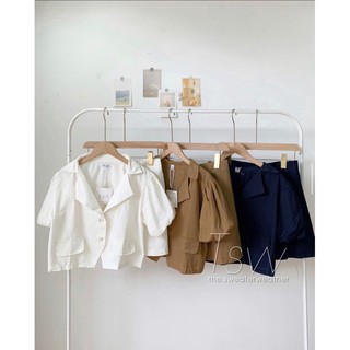 [Ảnh thật/Sẵn]Set áo vest chân váy tay phồng vải linen siêu xinh