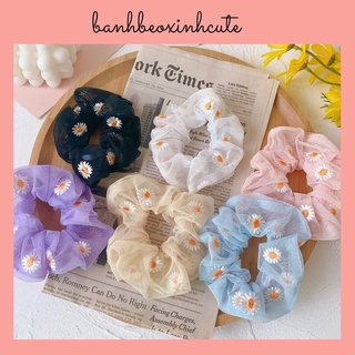 Scrunchies vải voan thêu hoa cúc