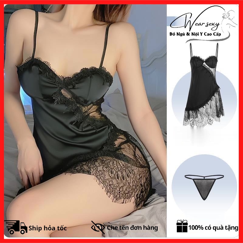 ❗SẴN❗️ Váy Ngủ Lụa Satin Pha Ren Sexy Gợi Cảm MS606 [CWEAR.SEXY_ĐỒ NGỦ & NỘI Y CAO CẤP]