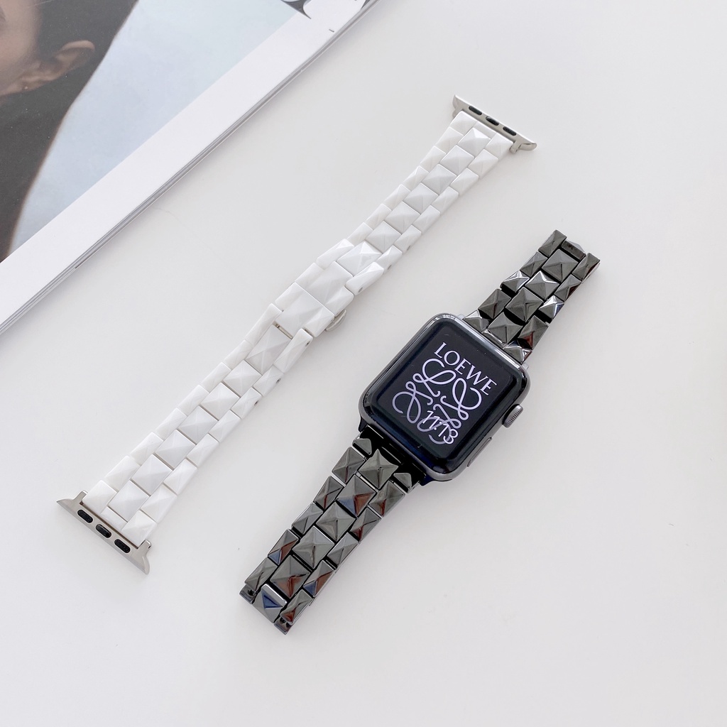 Dây Đeo Đồng Hồ Họa Tiết Hình Thoi Bằng Gốm Cho Apple Watch 38 40 41 42 44 45mm 7 SE 6 5 4 3 2 1