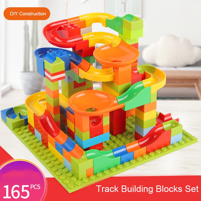 Bộ đồ chơi lắp ráp đường ray chạy bi lăn 165 mảnh DIY