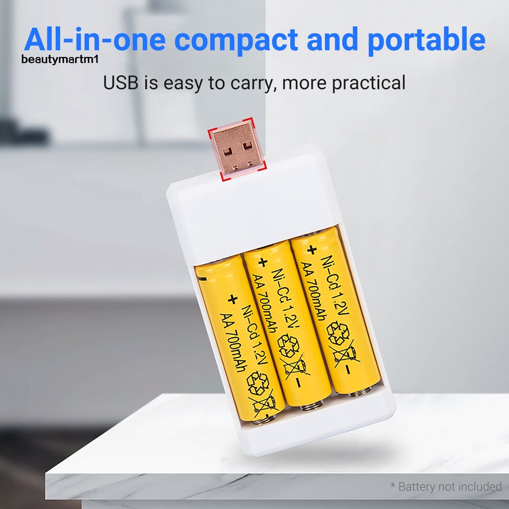 Bộ sạc pin 3 ngăn USB AA/AAA thông minh