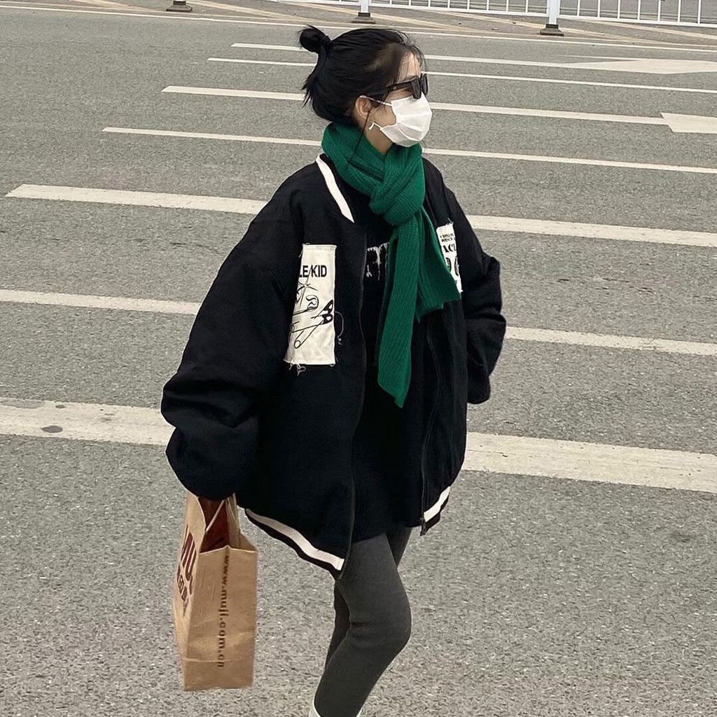 Áo Khoác Nỉ Dày Dáng Rộng Thêu Họa Tiết Phong Cách Rockmagic Mới Cho Nữ