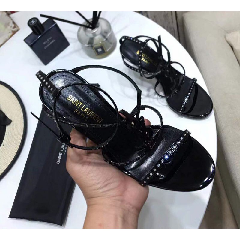 Cao gót da bê đính đá saint laurent siêu sang