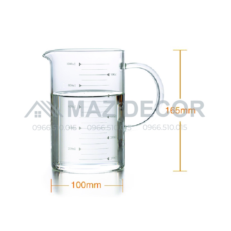 Giá Sỉ Ly Cốc ca thủy tinh Glass Cup chia vạch đo lường định lượng đong thể tích chịu nhiệt 350-500-1000ml