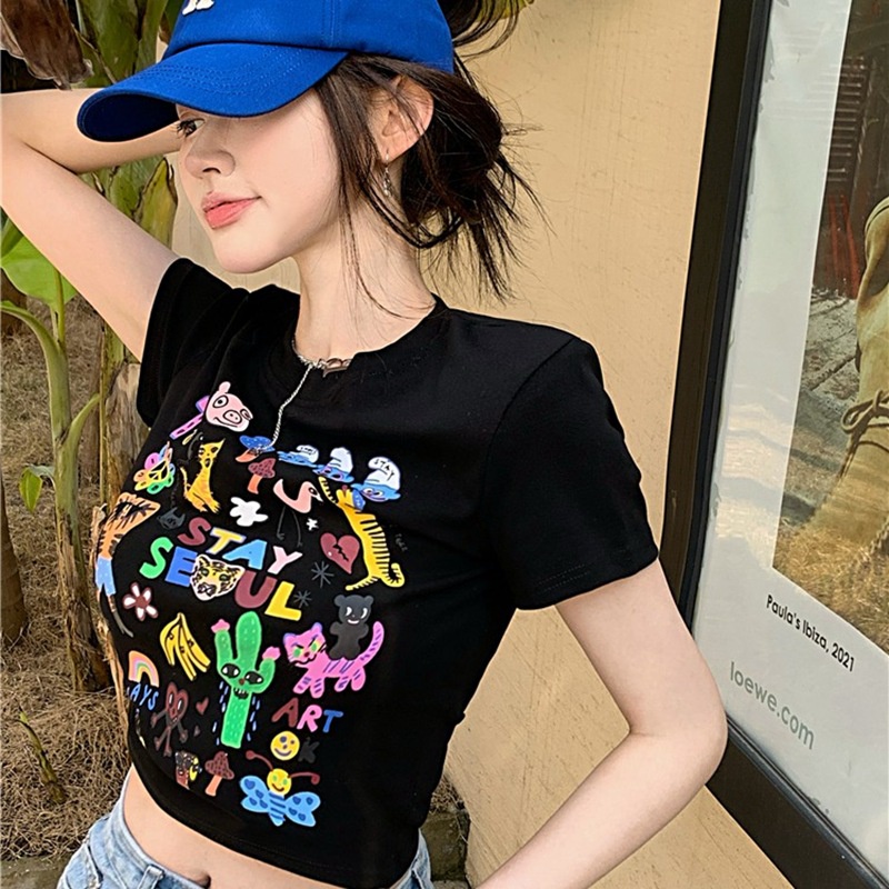 Áo Thun Tay Ngắn Dáng Ôm In Họa Tiết Graffiti Thời Trang Mùa Hè Mới Cho Nữ
