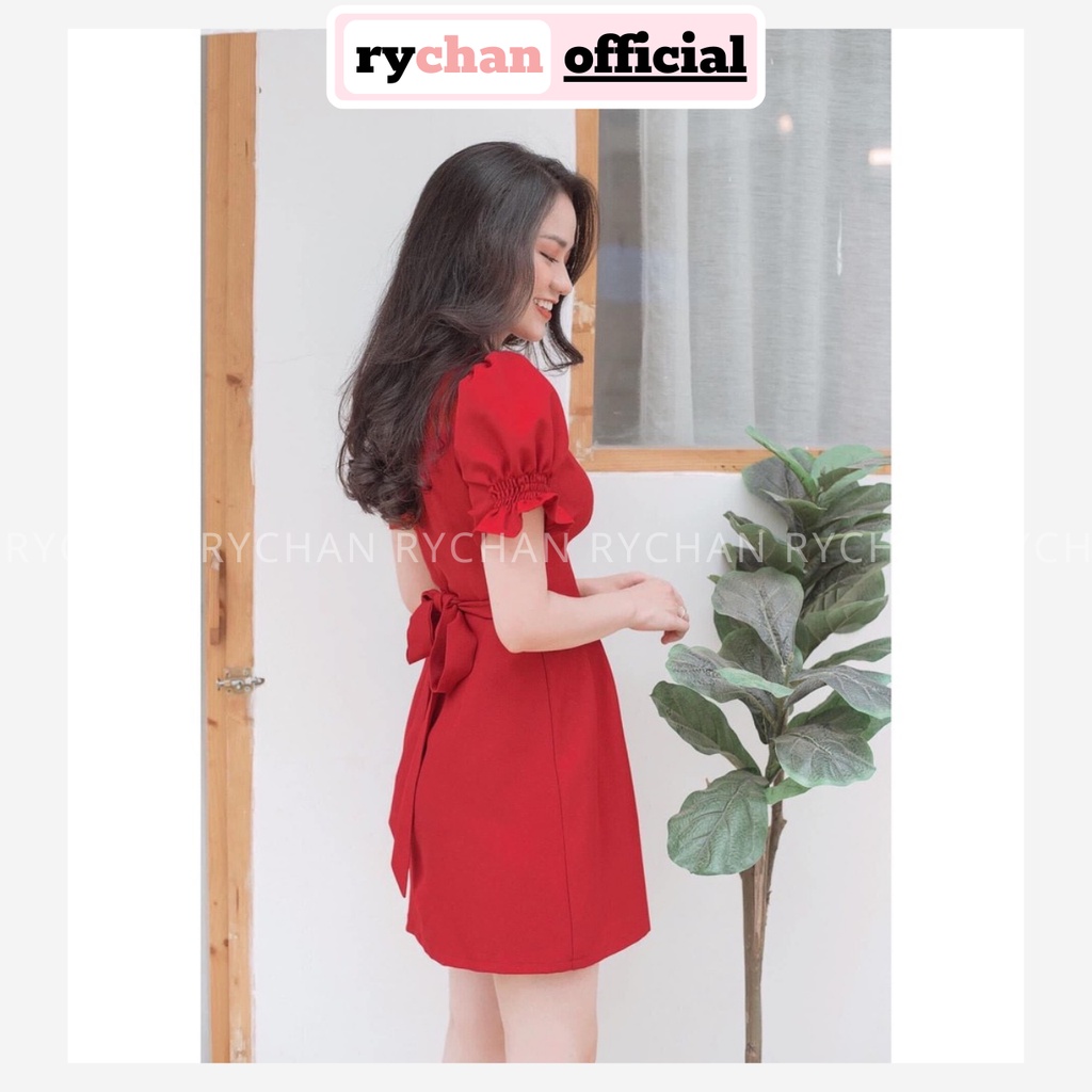 Đầm Trơn Xòe Chít Eo Tay Bo 4 Màu Đen Hồng Vàng Đỏ - DX870