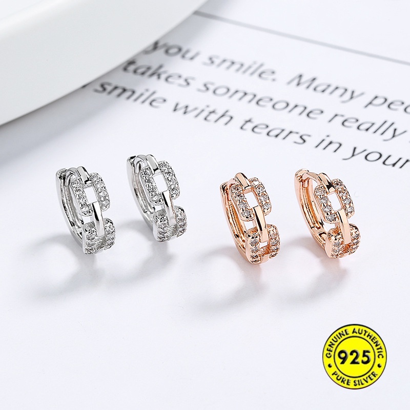 Bông Tai Hình Học Đính Đá Kim Cương Đơn Giản Dễ Phối Đồ Không Cần Cởi Chống Nước Chống Dị Ứng