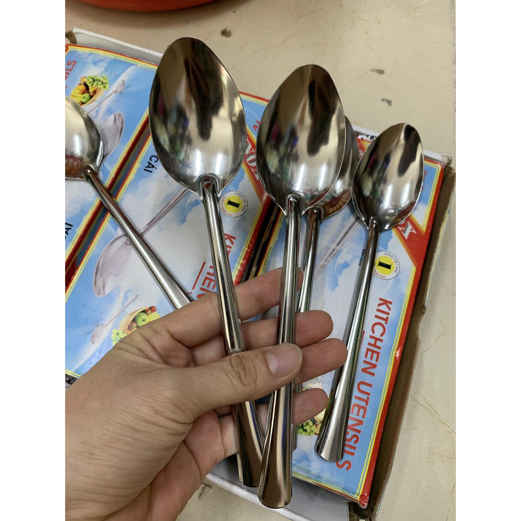 Set 5 thìa súp inox trơn đầu nhọn - thìa phở inox