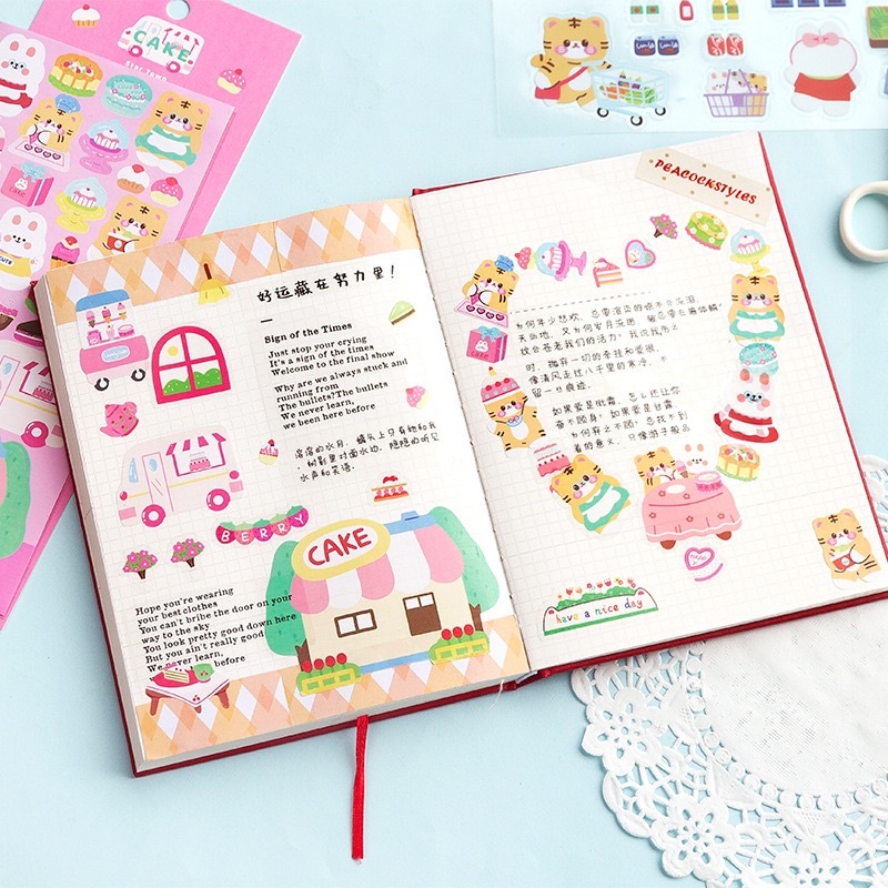 Sticker cute/ Set 2 tấm sticker hình dán hình thú dễ thương trang trí toploader sổ planner bullet journal Tẻn Tẻn