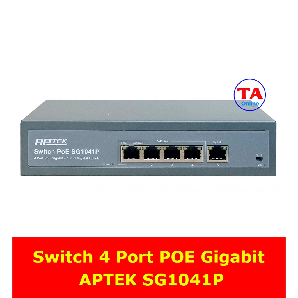 Switch 4 Cổng POE Gigabit APTEK SG1041P - Bộ chia APTEK SG1041 - APTEK 1041 thumbnail