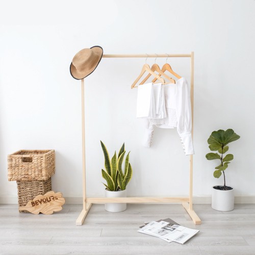 Giá treo quần áo gỗ thanh đơn - Gỗ thông tự nhiên chống ẩm mốc, cong vẹo - Lắp ráp phong cách Hàn Quốc 120 x 80 x50 Cm