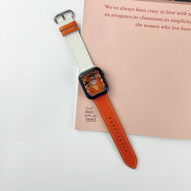 Dây Đeo Bằng Da Nhiều Màu Sắc Cho Đồng Hồ Thông Minh Apple watch 44mm 40mm 45mm 41mm 42mm 38mm iWatch series 3 4 5 6 SE 7