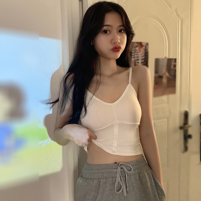 Áo hai dây cổ chữ v màu sắc đơn giản phong cách hàn quốc