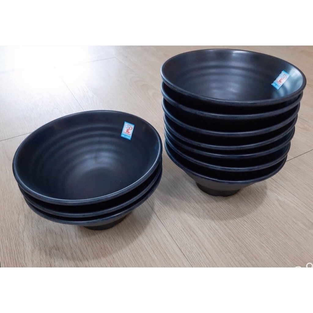 Tô to xoắn đựng bún,phở,hủ tiếu nhựa Melamine nhám đen Size 20cm-850ml