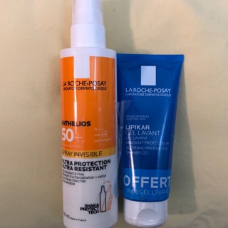 Xịt chống nắng La Roch Posay 200ml + gel rửa mặt 100ml