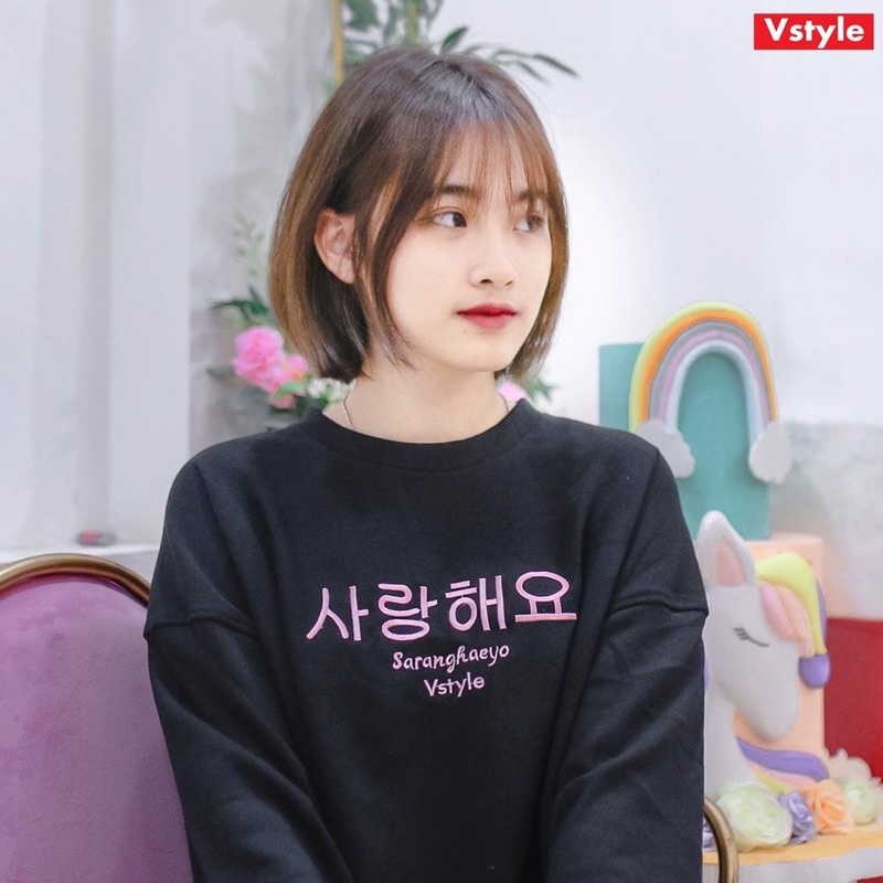 Áo nỉ cổ tròn Sweater Saranghaeyo Vstyle