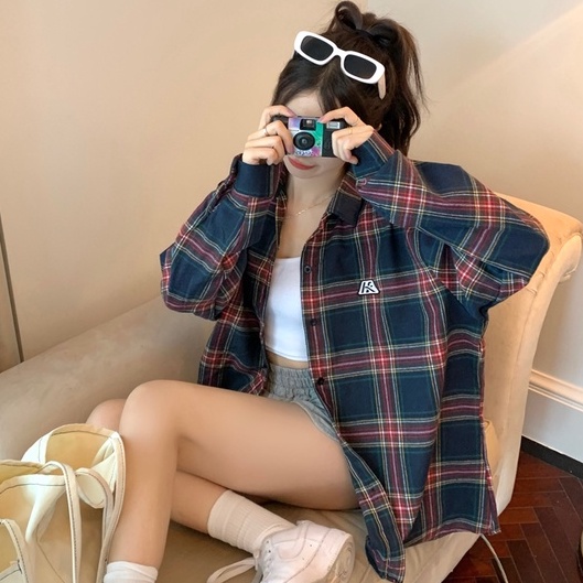 ZHELIHANGFEI Áo Sơ Mi Tay Dài Form Rộng Họa Tiết Sọc Theo Phong Cách Preppy Dễ Phối Đồ