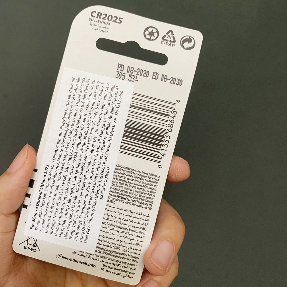 Pin cúc áo CR2025 Duracell Lithium 3V LOẠI TỐT vỉ 2 viên