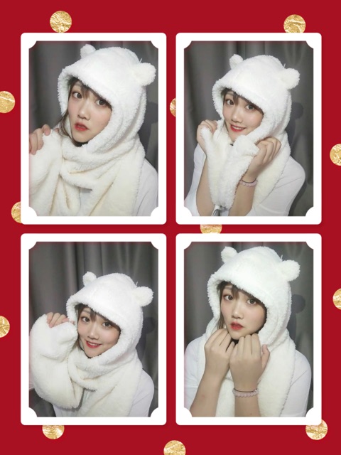 Sẵn hàng | Mũ Gấu kèm khăn bông Hai Tai Xinh Xắn Siêu Cute mũ gấu jennie | BigBuy360 - bigbuy360.vn