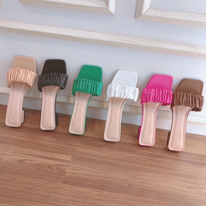 Dép bản ngang quai nhúm 2p mũi vuông cực xinh với thiết kế gót vuông rất dễ đi ạ - Chi Chanh Store