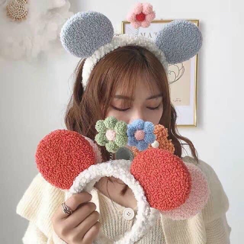Băng đô hình bông hoa tai gấu cute nhiều màu