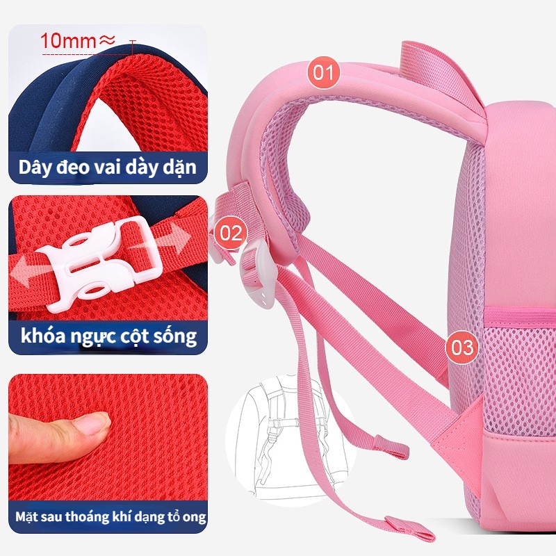 YA ZHOU LONG Cầu vồng hoạt hình túi học sinh bé gái 2 tuổi tài liệu lặn