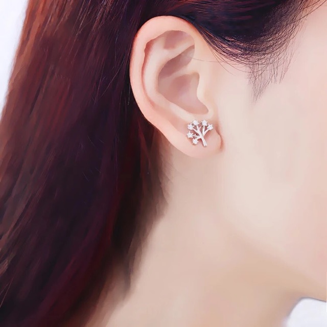 bộ bông tai dây chuyền hình cây bạc 925 hàn quốc xinh xắn dễ đeo