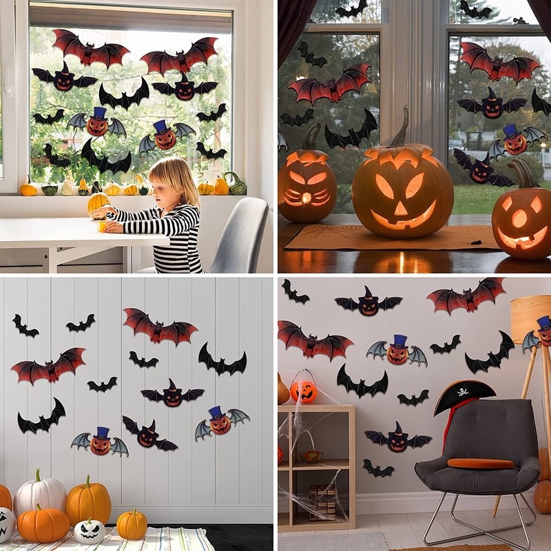 Set 12 Sticker Dán Tường / Cửa Sổ Chống Thấm Nước Họa Tiết Halloween 3D Độc Đáo