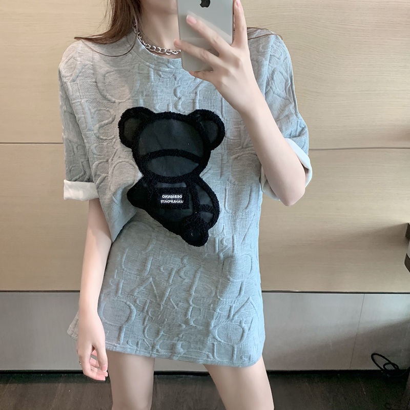 COZOK Áo Thun Tay Ngắn Dáng Rộng In Hình Gấu Dễ Phối Đồ Thời Trang Trẻ Trung