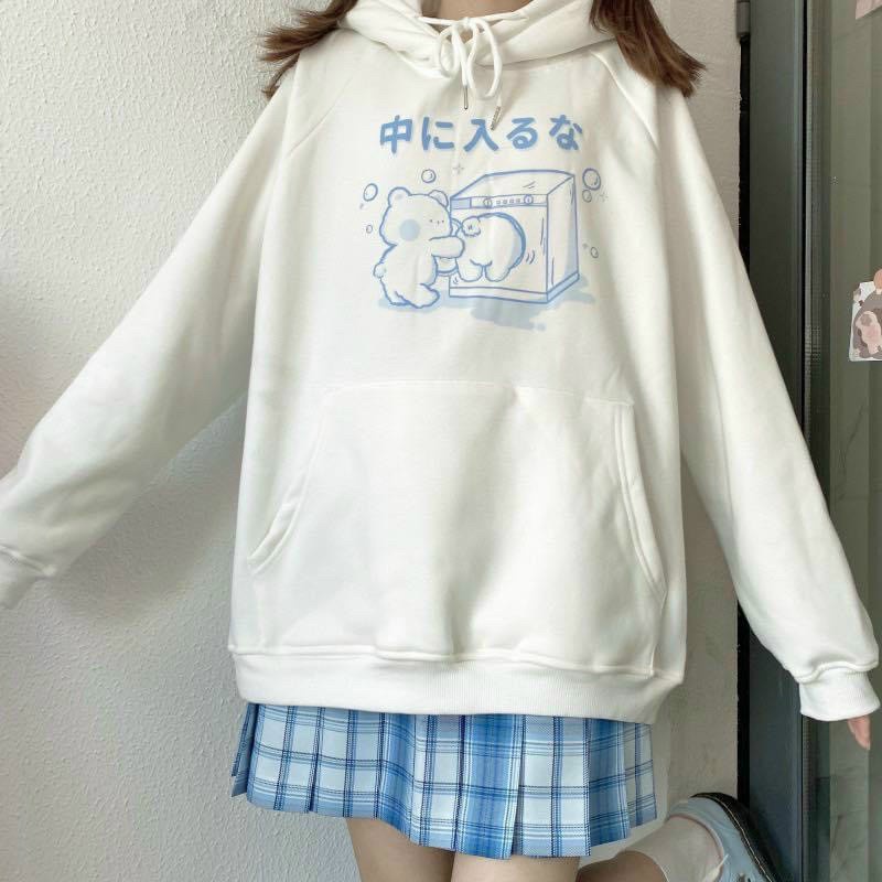 Áo Hoodie Unisex Cặp Nam Nữ Chữ Nhật Hình Gấu Siêu Cute - FREESHIP - Áo Khoác Nỉ Chống Nắng Thu Đông