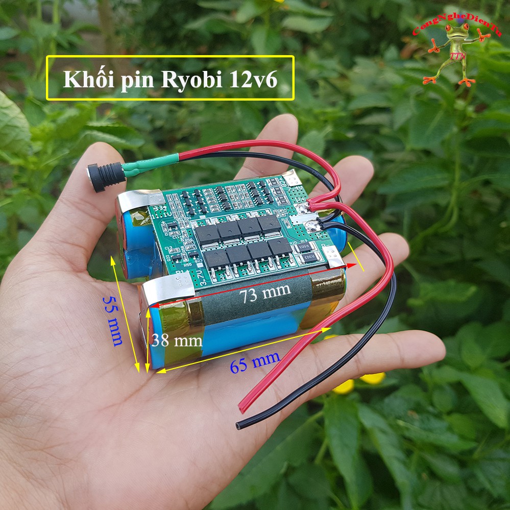 Khối pin Ryobi 6 cell XANH 12v 5100mAh  có hàn DÂY VÀ JACK SẠC