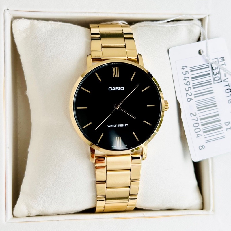 Đồng hồ Nam Casio MTP-VT01G-1B, đồng hồ chính hãng, dây vàng mặt đen
