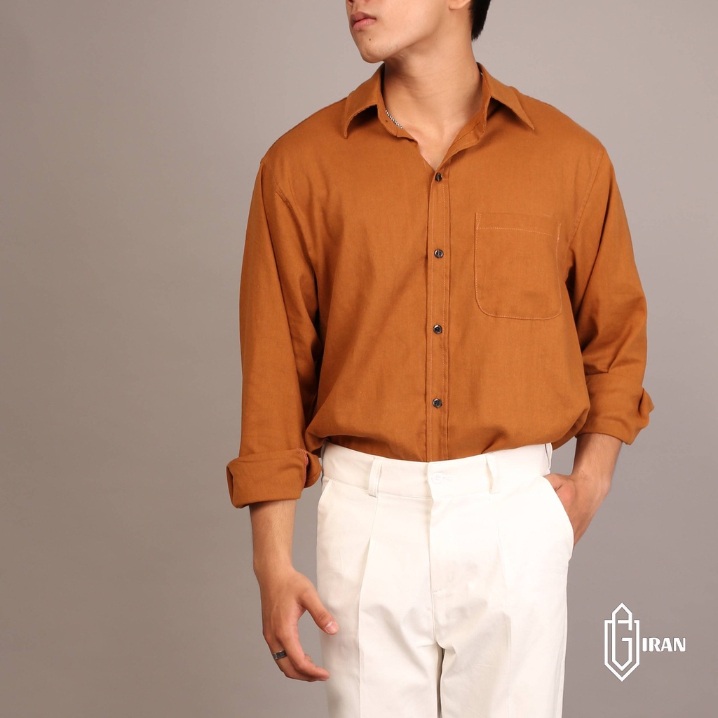 ÁO SƠ MI LINEN NÂU CỔ ĐIỂN PASTEL FORM RỘNG | GIRAN