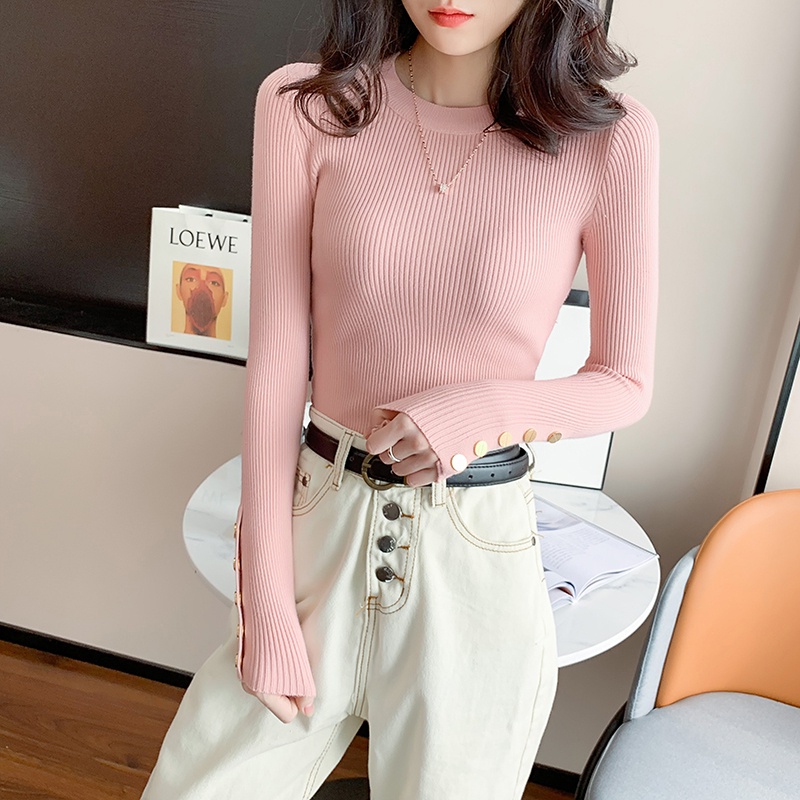 Áo sweater dệt kim ZHELIHANGFEI tay dài cổ cao dáng ôm quyến rũ cho nữ