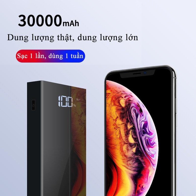 Pin Sạc Dự Phòng 30000mAh 3 cổng sạc vào, 2 cổng sạc ra, Polymer 3M tiện nghi cầm theo thích hợp cho các dòng điện thoại