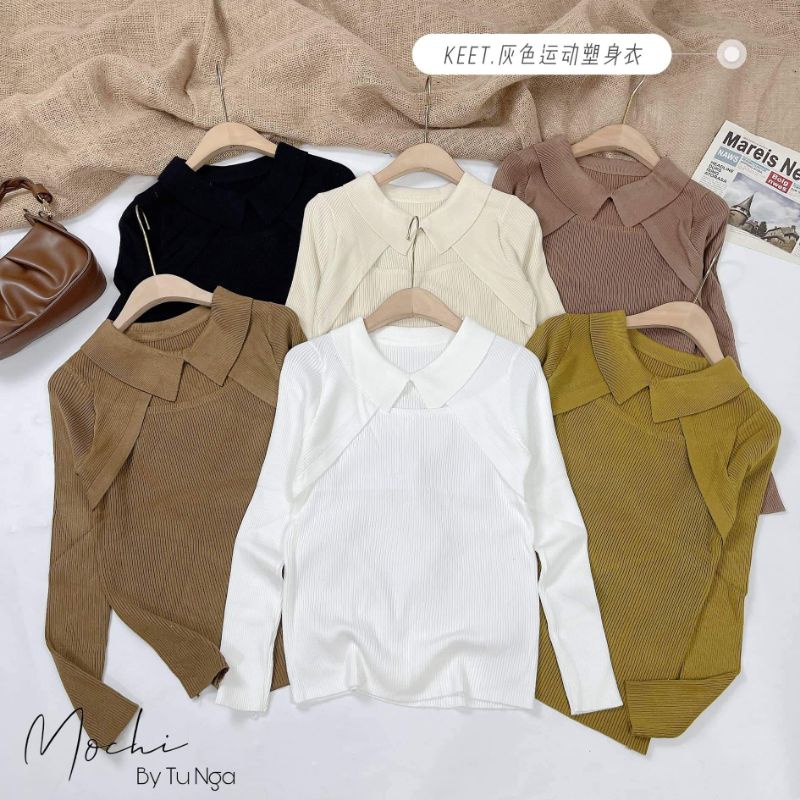 Áo len dài tay khoét ngực cổ cài hàng QC