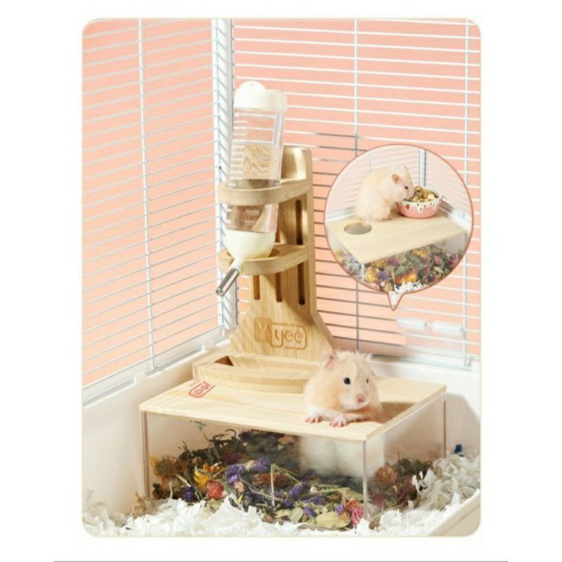 Nhà tắm acrylic nắp gỗ cho hamster