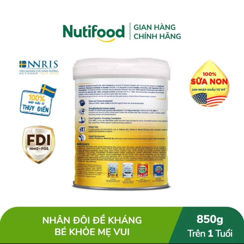 [HSD T12-2023] Sữa Bột Nutifood GrowPLUS+ Trên 1 Tuổi 850g (Sữa Non Vàng)