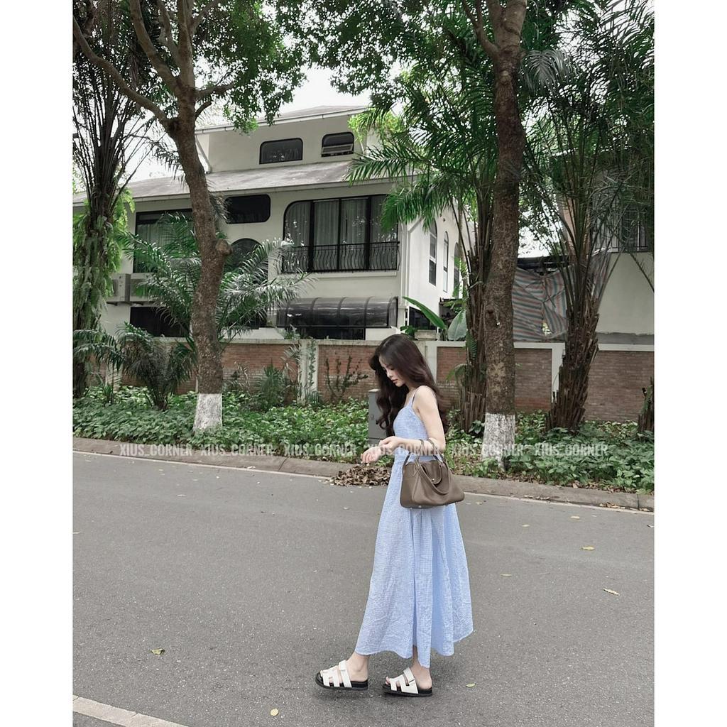 ĐẦM 2 DÂY XANH MIDI BẢN TO XỐP NHÚN TÙNG 2 BÊN (TH)