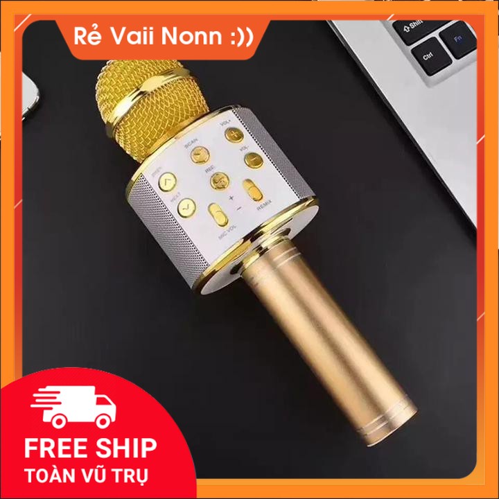 Micro Hát Karaoke kiêm loa Bluetooth Không Dây WS 858 Âm vang |Uytin
